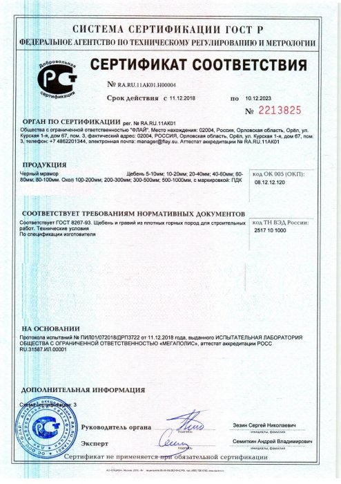 Сертификат на черный мрамор в Смоленске 