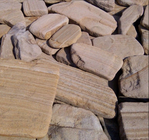 Kamenclub.ru: Песчаник пластушка галтованный желтый с рисунком (3 см)  купить в Смоленске плитняк - пластушка желтый песчаник 21000 руб/м3   фото КАМЕНЬ КЛУБ