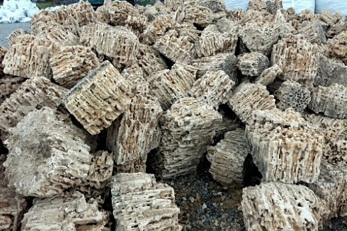 Kamenclub.ru: Крымский природный меотис фр. 100-500 мм.  купить в Смоленске меотис бежевый рыжий молочный желтый ракушечник 4 500 руб/т   фото КАМЕНЬ КЛУБ