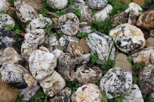 Kamenclub.ru: Кварцевый валунчик фр.100-300 мм.  купить в Смоленске кварц белый, бежевый молочный рыжий крупный природный камень галечник 7850 руб/т   фото КАМЕНЬ КЛУБ