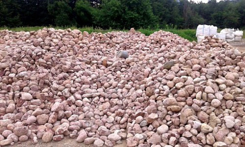 Kamenclub.ru: Розовый валунчик фр.100-300 мм.  купить в Смоленске крупный природный камень розовый, серый молочный красный речной галечник природный 7850 руб/т   фото КАМЕНЬ КЛУБ